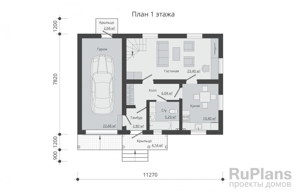 Планировка Одноэтажный дом с мансардой и гаражом Rg5302