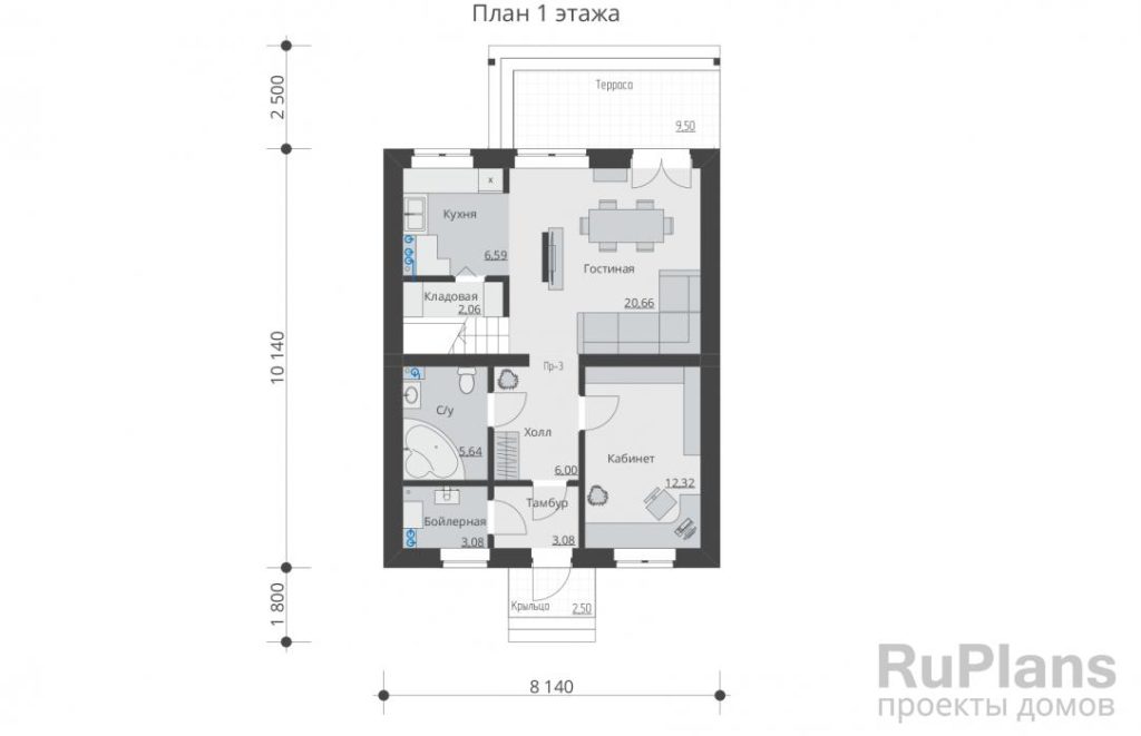 Планировка Одноэтажный  дом с мансардой Rg5319