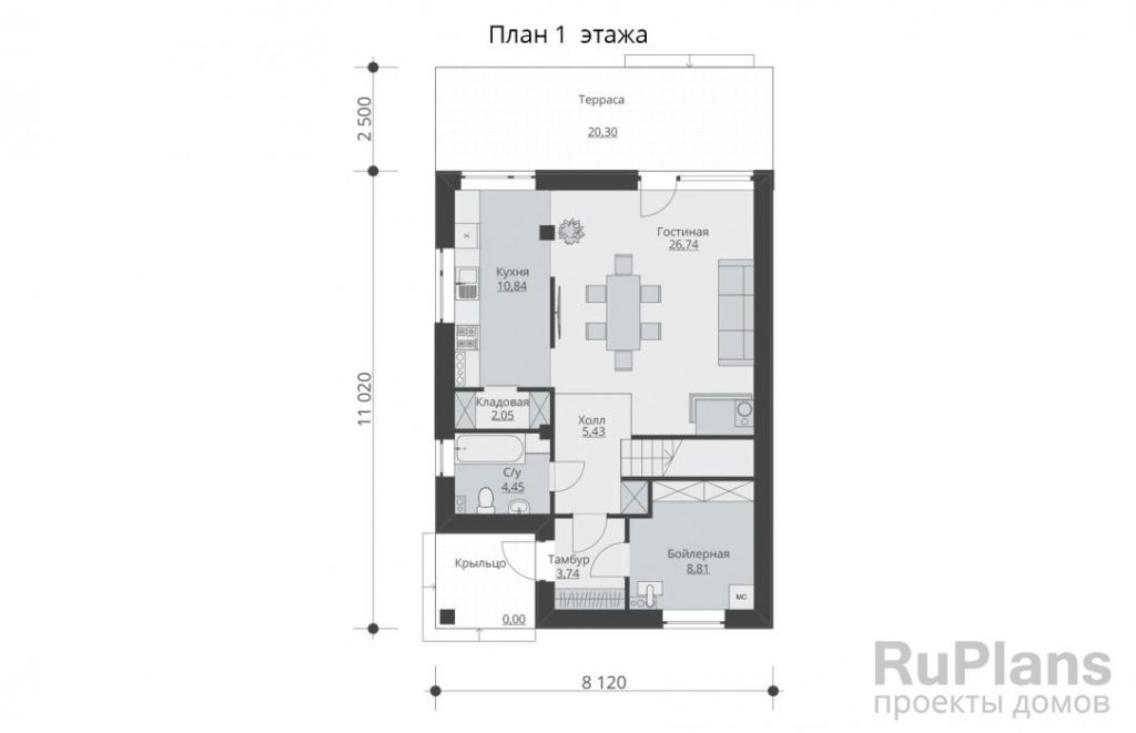 Планировка Двухэтажный жилой дом с террасой и балконом Rg5846