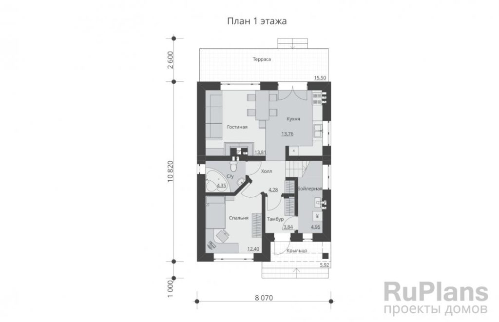 Планировка Проект одноэтажногго дома с мансардой и террасой Rg5439