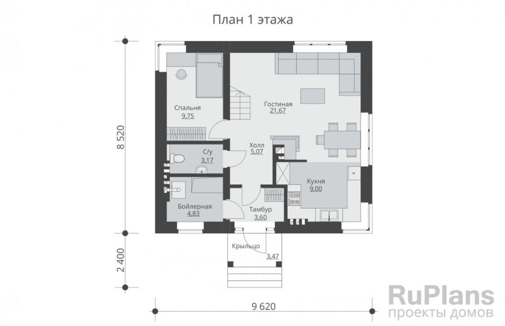 Планировка Одноэтажный дом с мансардой Rg5297