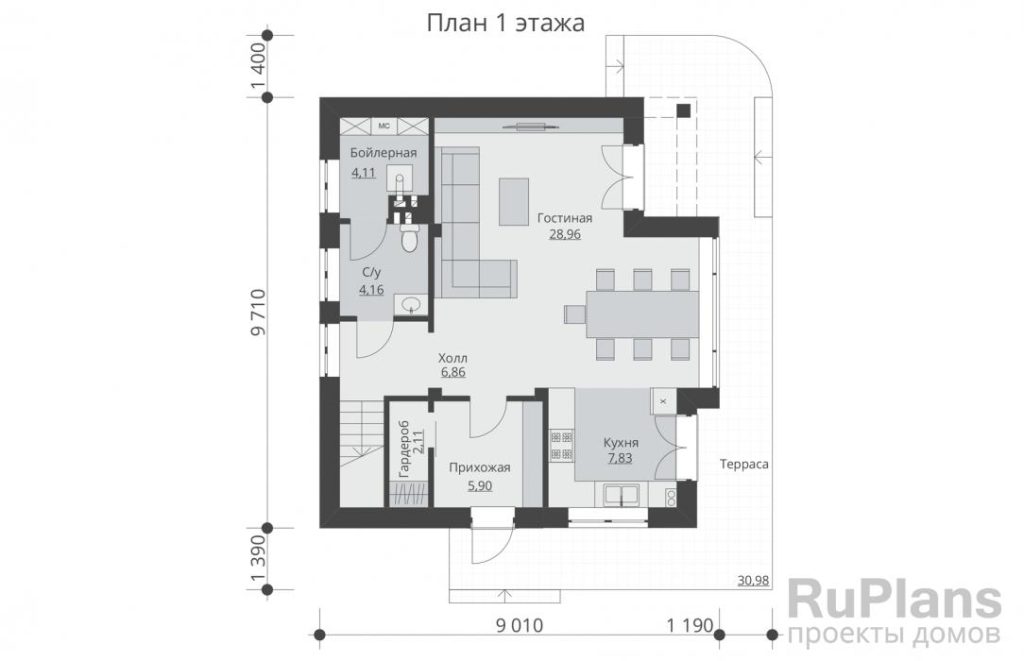 Планировка Одноэтажный дом с мансардой и гаражом Rg5429