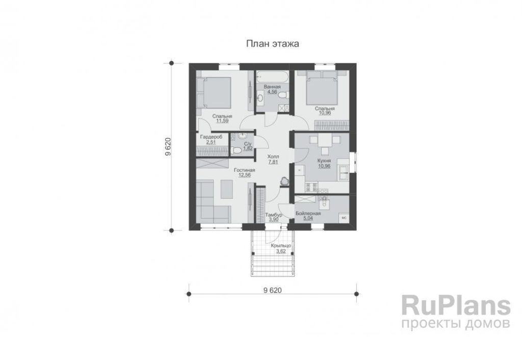 Планировка Одноэтажный дом с двумя спальнями Rg5923