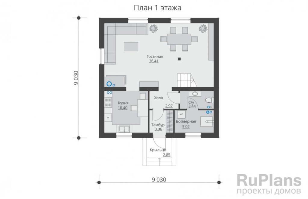 Планировка Проект индивидуального одноэтажного жилого дома с мансардой Rg5493