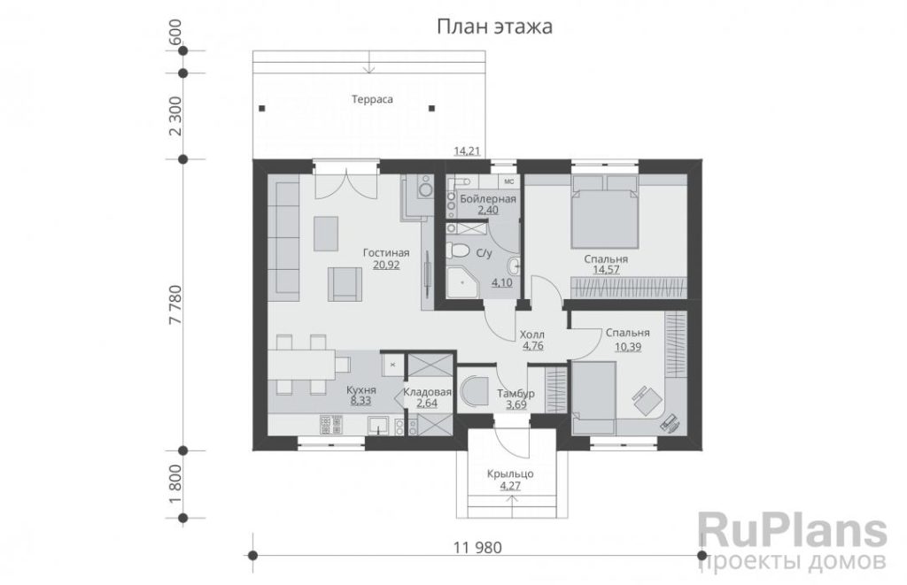 Планировка Одноэтажный жилой дом с террасой Rg5571