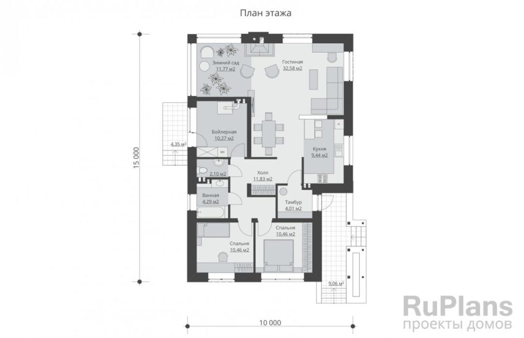 Планировка Проект одноэтажного комфортного дома Rg3678