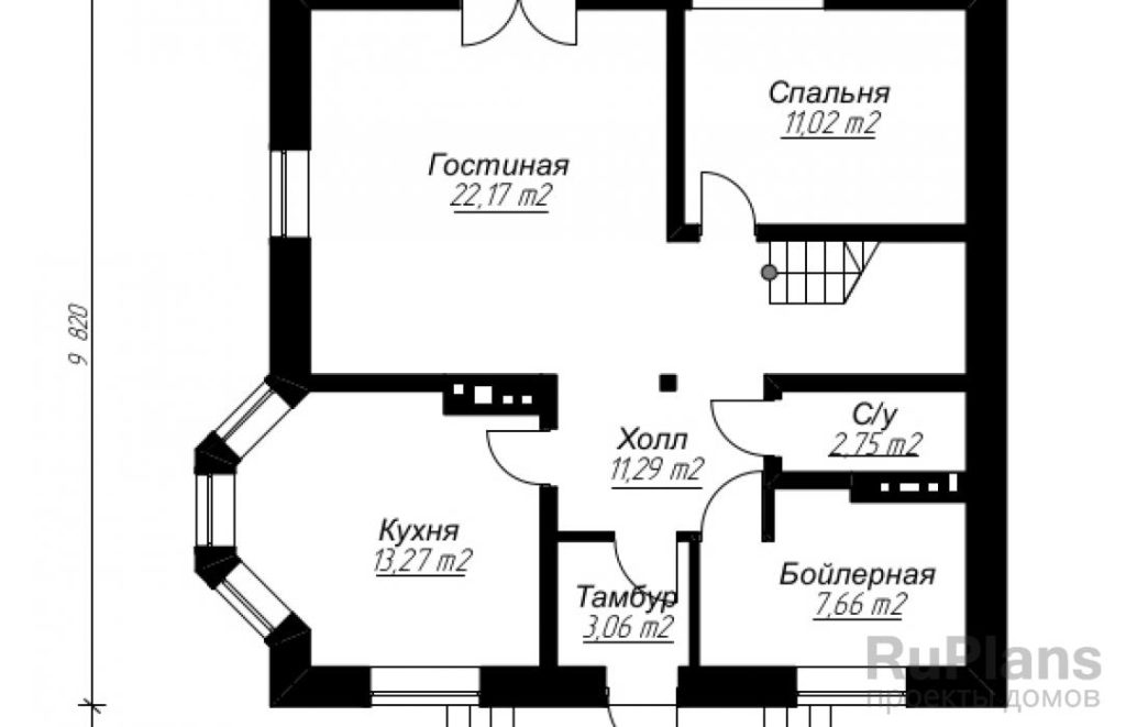 Планировка Проект дома с мансардой, 11х10 м Rg3561