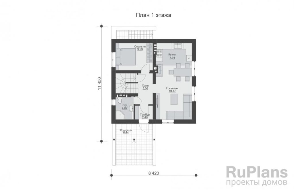 Планировка Одноэтажный дом с подвалом, мансардой и четырьмя спальнями Rg3425