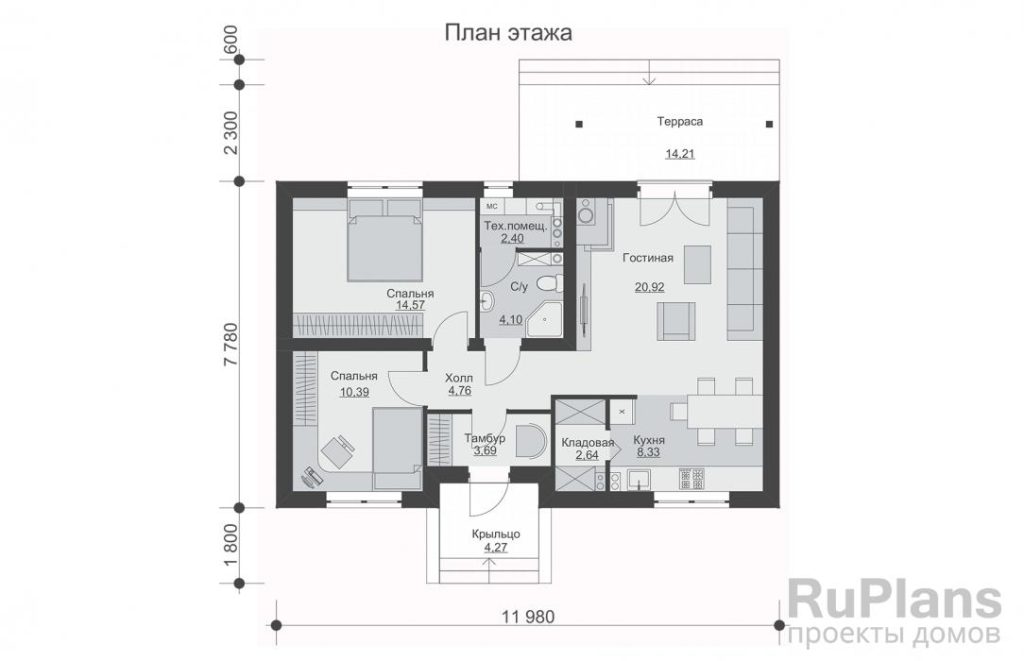 Планировка Одноэтажный жилой дом с террасой Rg5953
