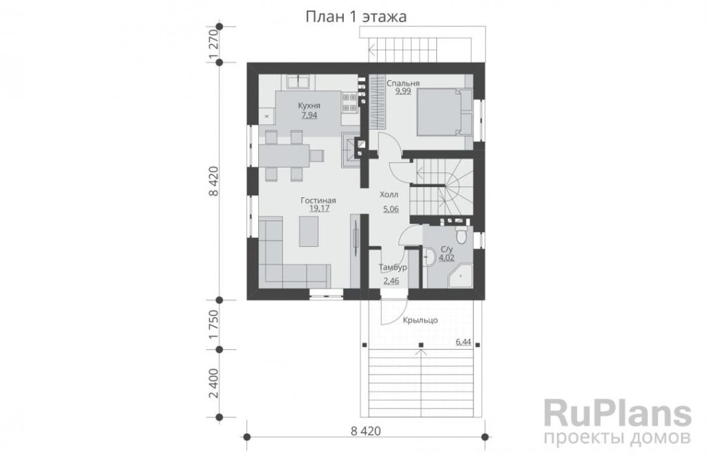 Планировка Одноэтажный дом с подвалом и мансардой Rg5388