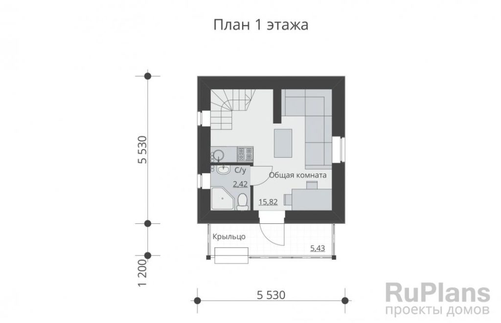 Планировка Одноэтажный дом с подвалом, мансардой, крыльцом и балконом Rg5140