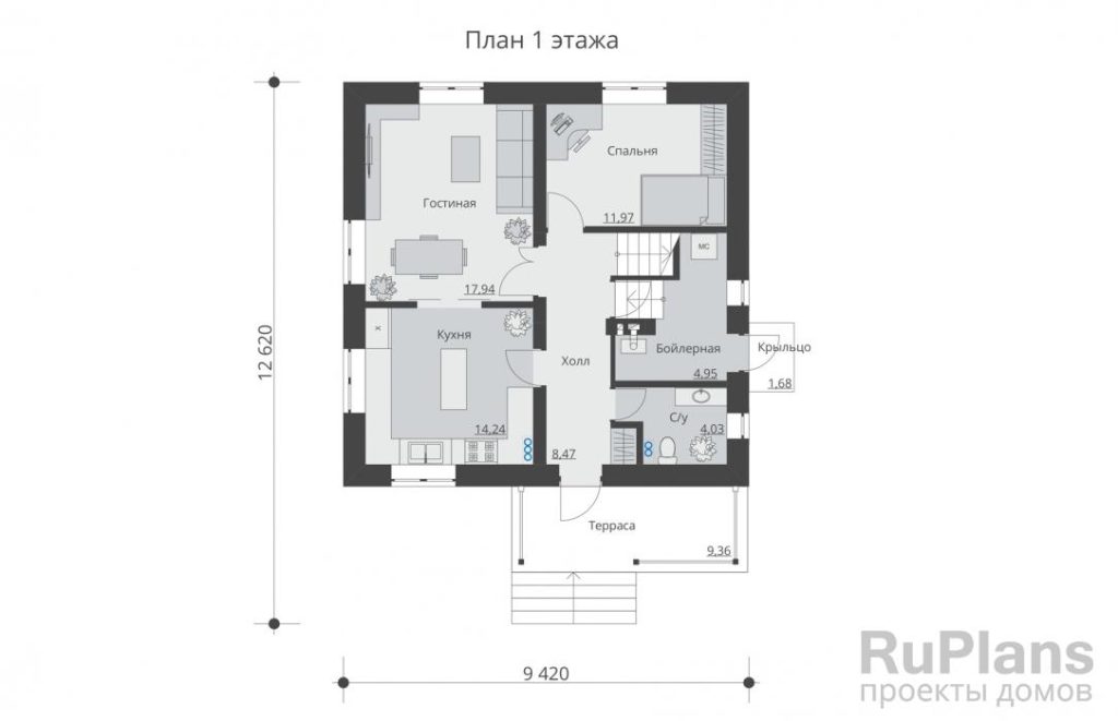 Планировка Проект индивидуального двухэтажного жилого дома с террасой Rg5407