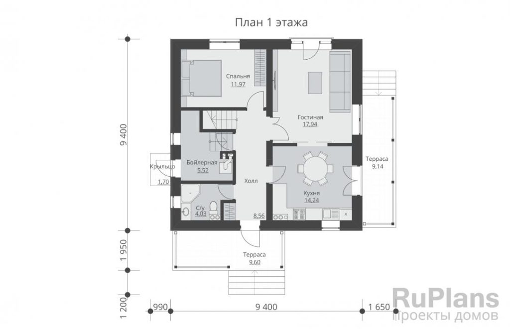 Планировка Проект двухэтажного жилого дома с террасами Rg5471
