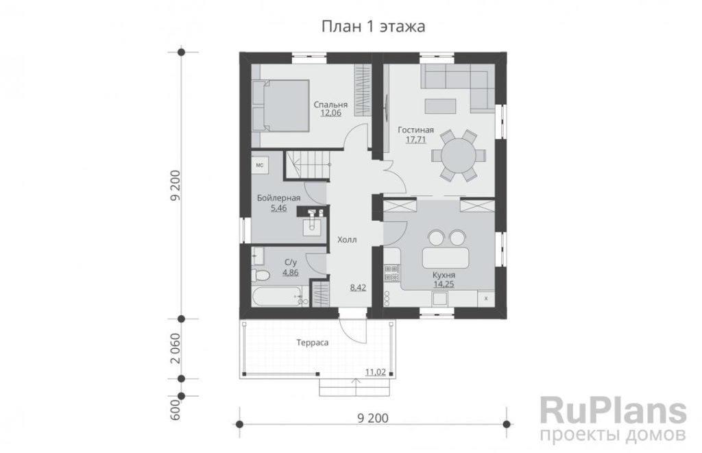 Планировка Двухэтажный жилой дом с террасой Rg5446