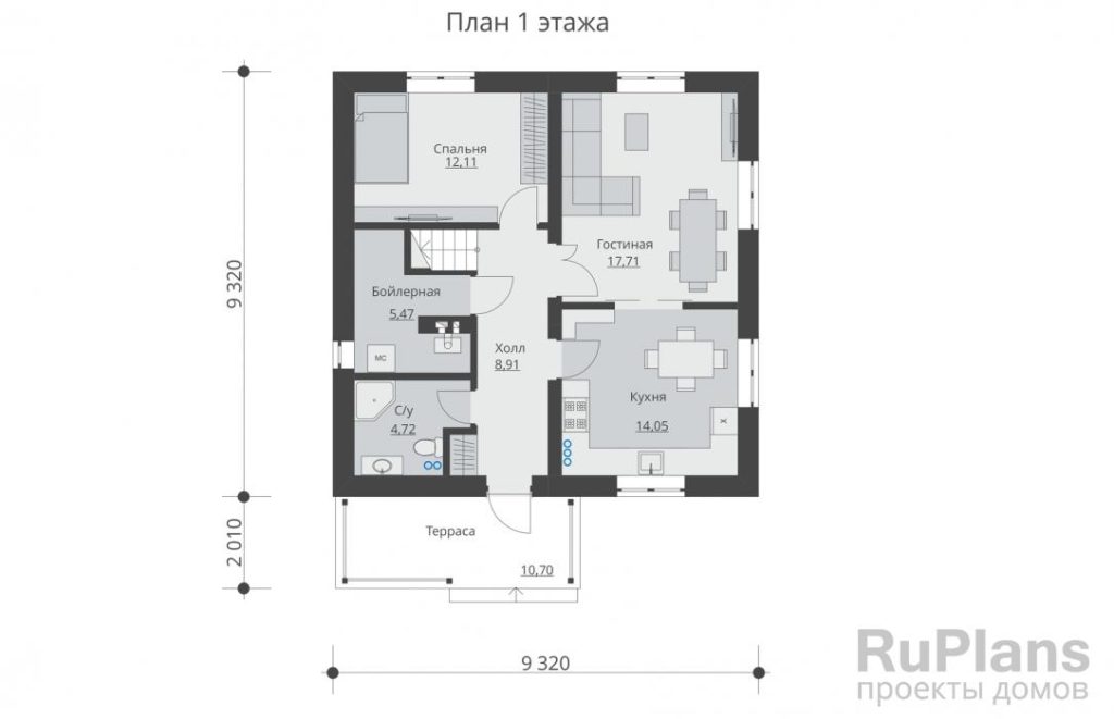 Планировка Проект  двухэтажного жилого дома с террасой Rg5506
