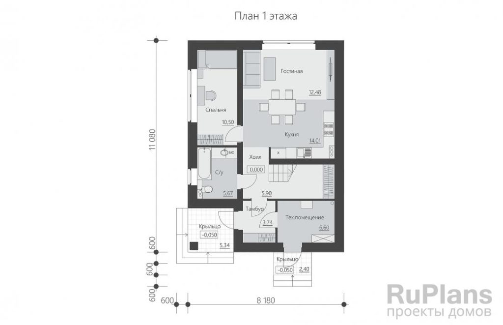 Планировка Двухэтажный дом с тремя спальнями и кабинетом Rg6241