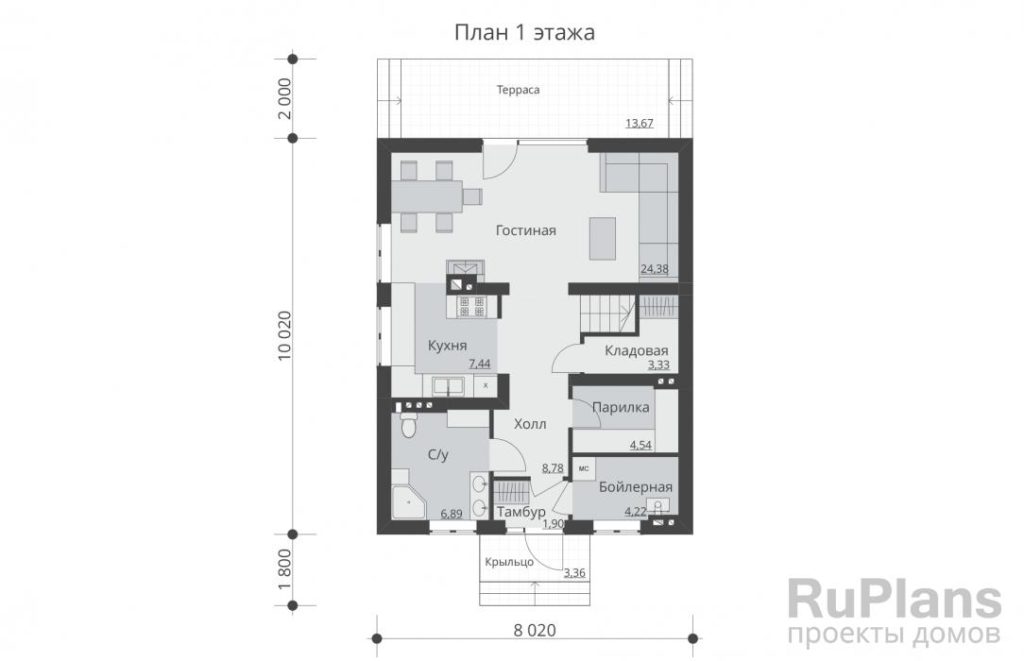 Планировка Проект одноэтажного дома с мансардой Rg5308