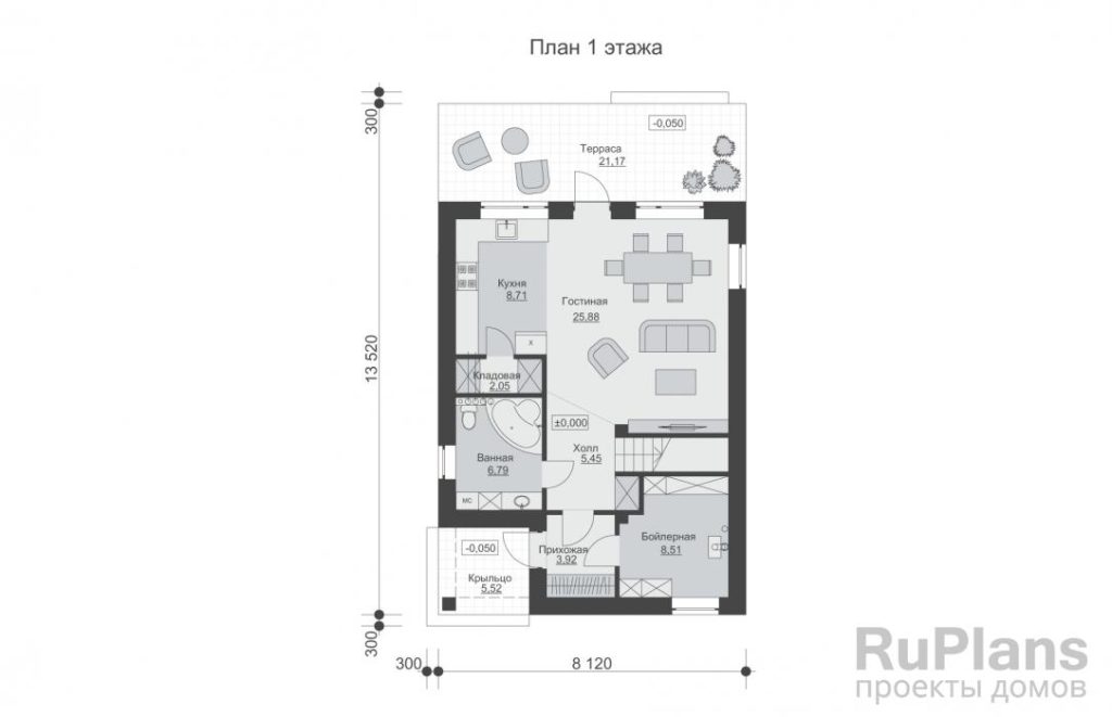Планировка Двухэтажный дом с террасой, тремя спальнями и просторной гостиной Rg6439