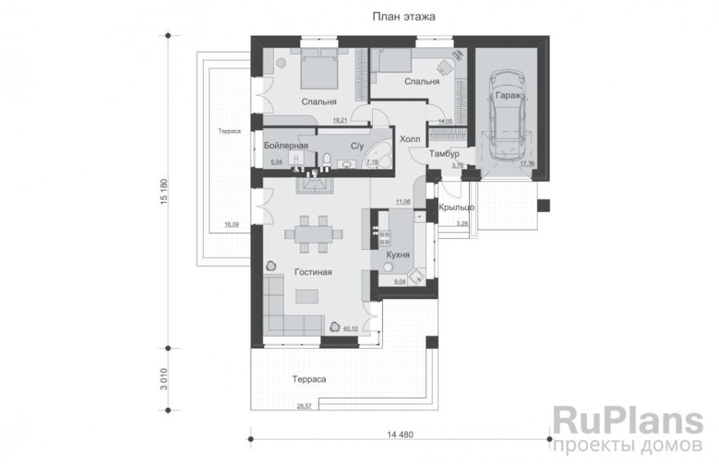 Планировка Проект индивидуального одноэтажного жилого дома с террасами Rg5196