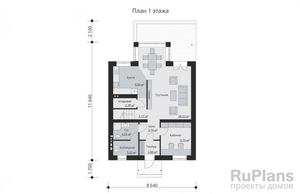 Планировка Двухэтажный дом с террасой и балконом Rg1453