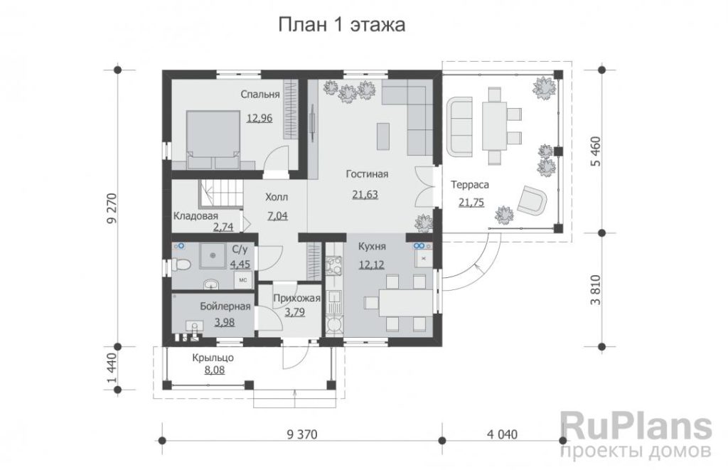 Планировка Проект одноэтажного дома с мансардой Rg5722