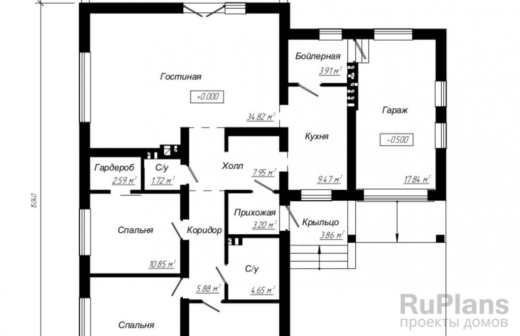 Планировка Проект одноэтажного дома с гаражом Rg3924