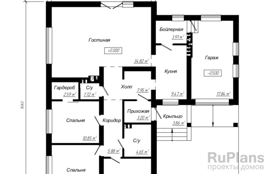 Планировка Проект одноэтажного дома с гаражом Rg4847