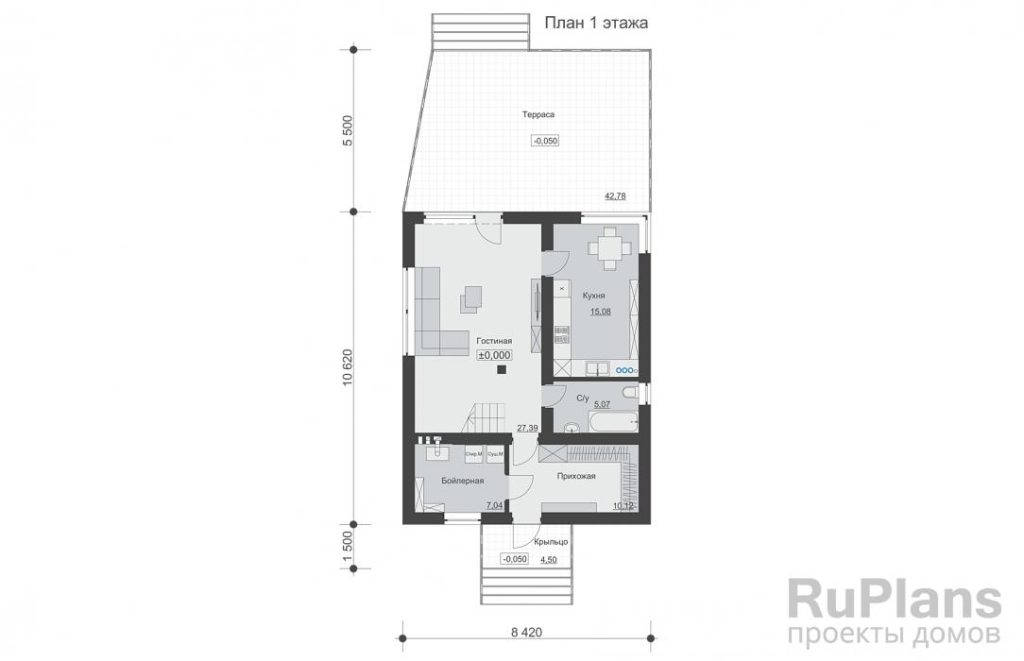 Планировка Двухэтажный дом с террасой и тремя спальнями. Rg6589