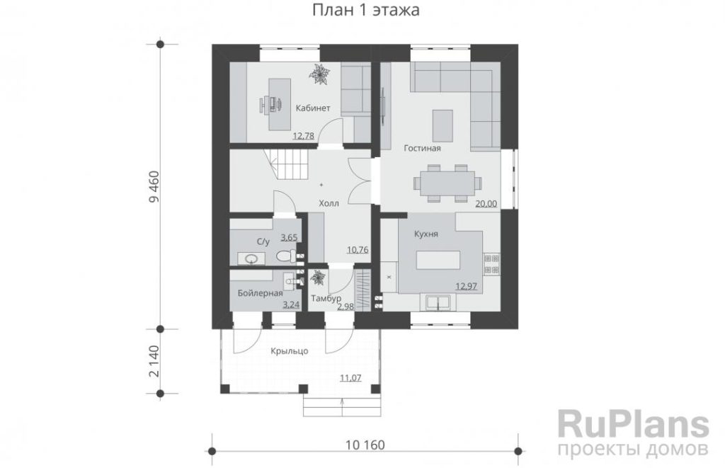 Планировка Одноэтажный дом с мансардой Rg5341