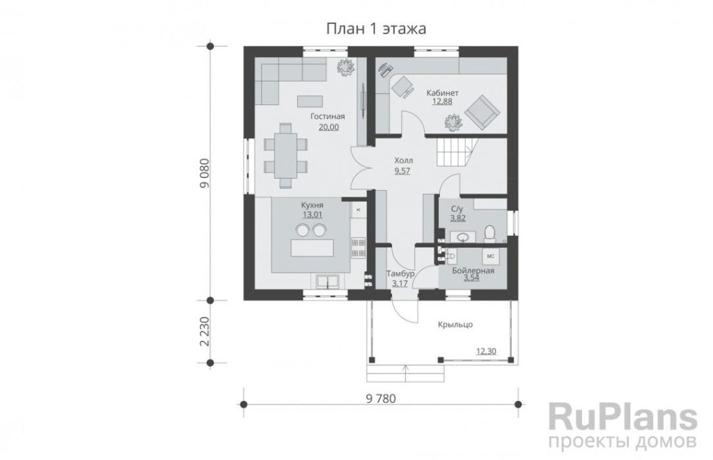 Планировка Одноэтажный жилой дом с мансардой Rg5573