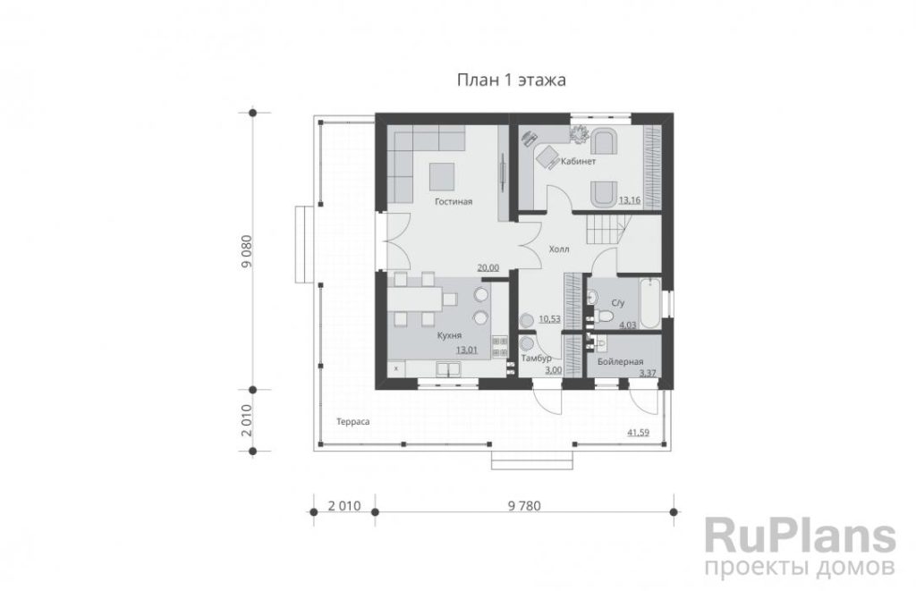 Планировка Проект двухэтажного дома с террасой Rg5617