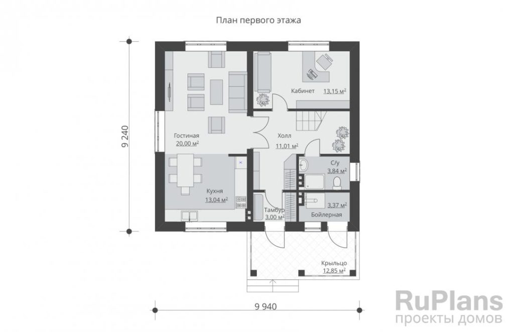 Планировка Аккуратный дом с мансардой Rg3842