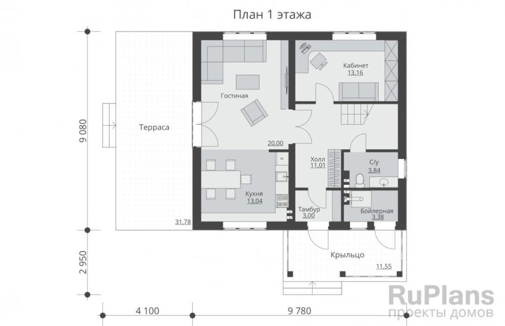 Планировка Одноэтажный дом с мансардой и террасой Rg5230