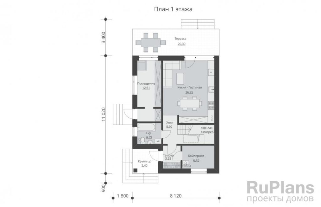 Планировка Проект двухэтажного дома с террасой Rg5676