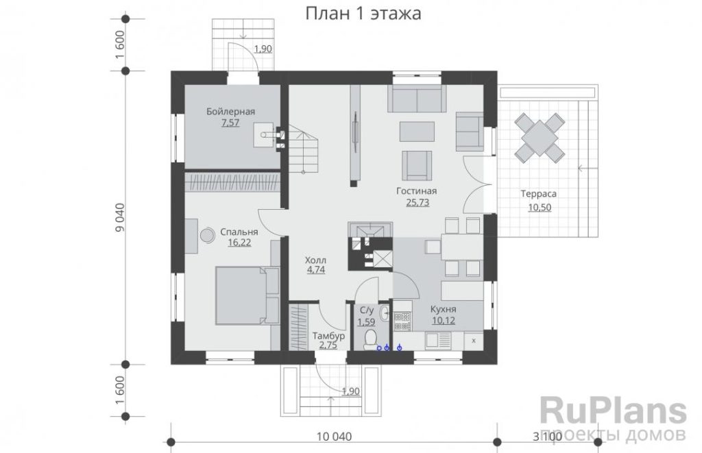 Планировка Проект одноэтажного жилого дома с мансардой и террасой Rg3249
