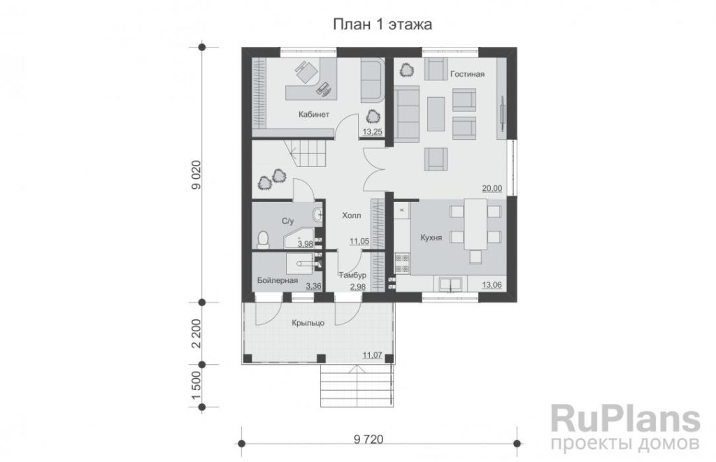 Планировка Проект одноэтажного дома с мансардой Rg5210