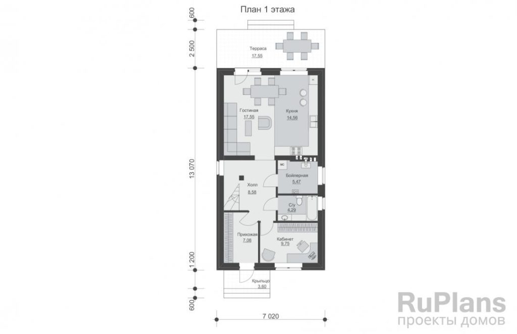 Планировка Проект двухэтажного дома с террасой Rg5645