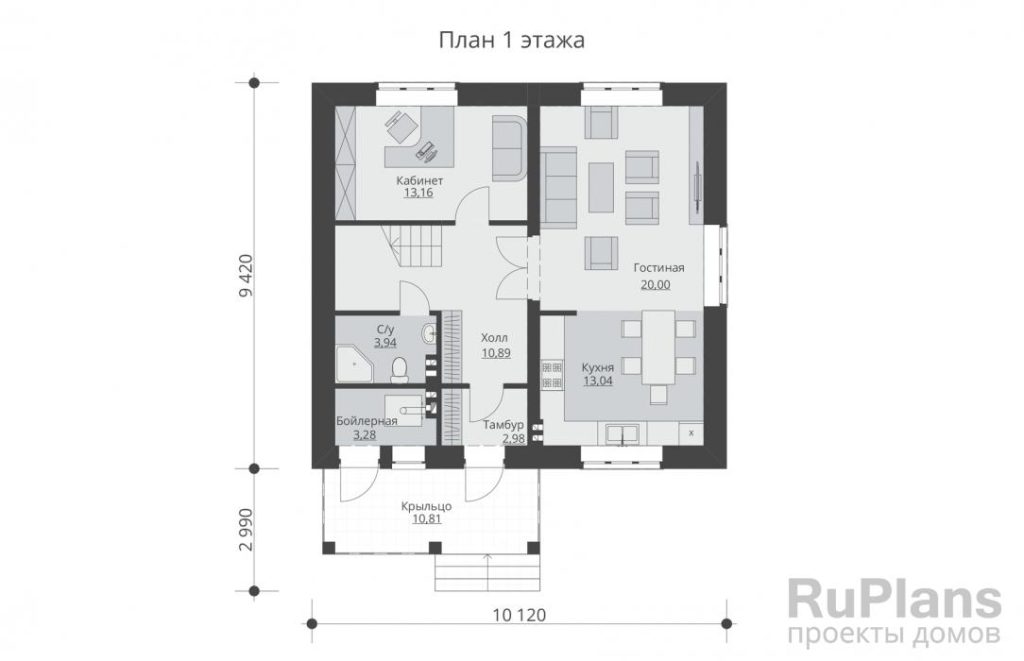 Планировка Одноэтажный дом с мансардой Rg5296