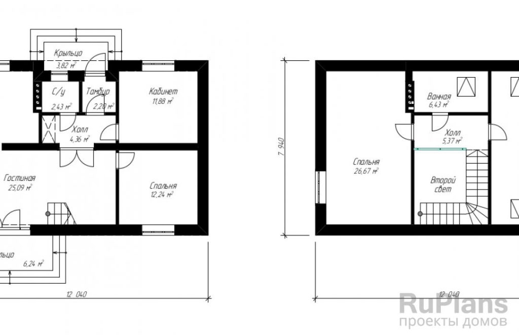 Планировка Проект экономного дома с мансардой Rg3841