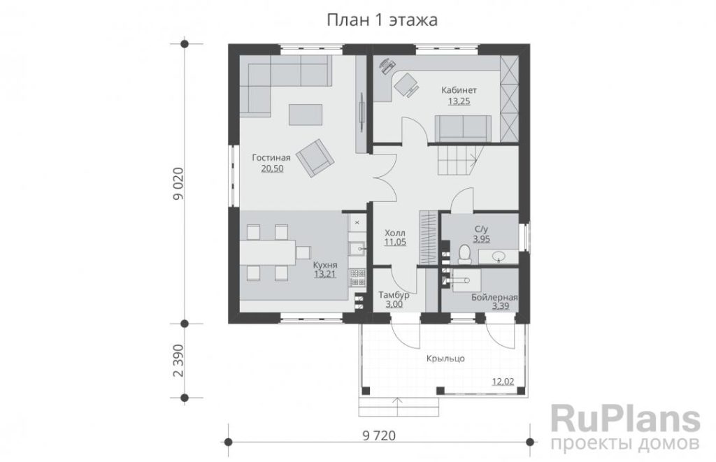 Планировка Одноэтажный дом с мансардой и террасой Rg5233