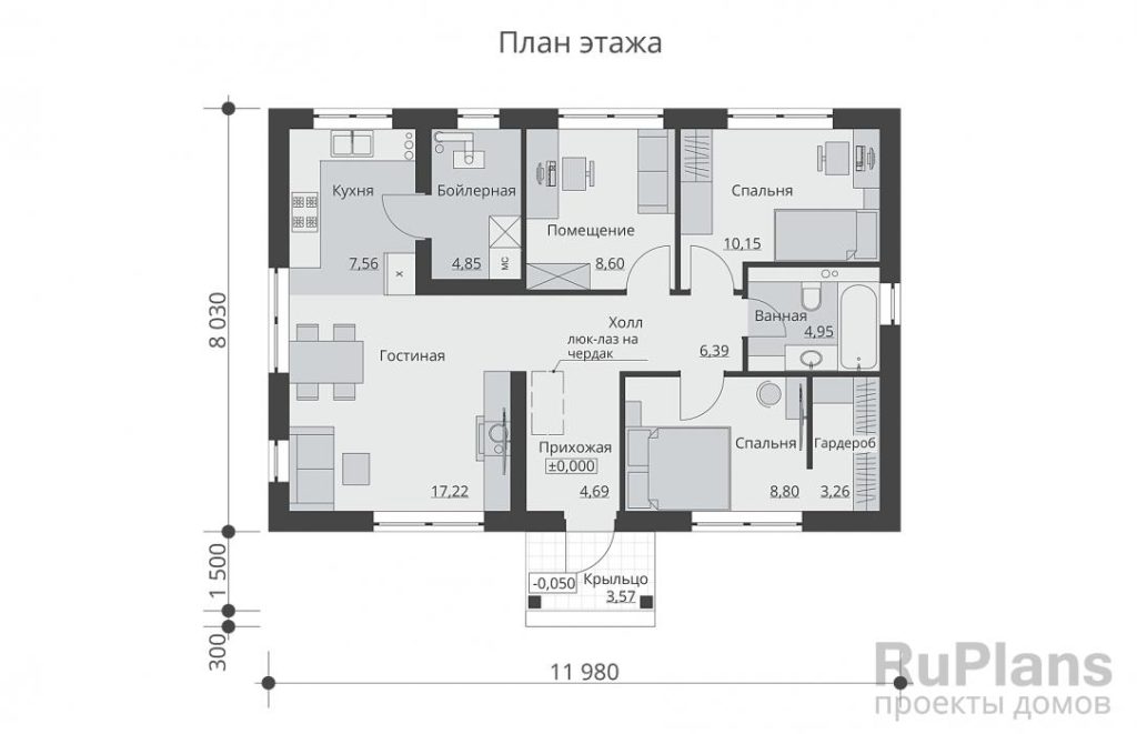 Планировка Одноэтажный дом с двумя спальнями и помещение свободного назначения Rg6333