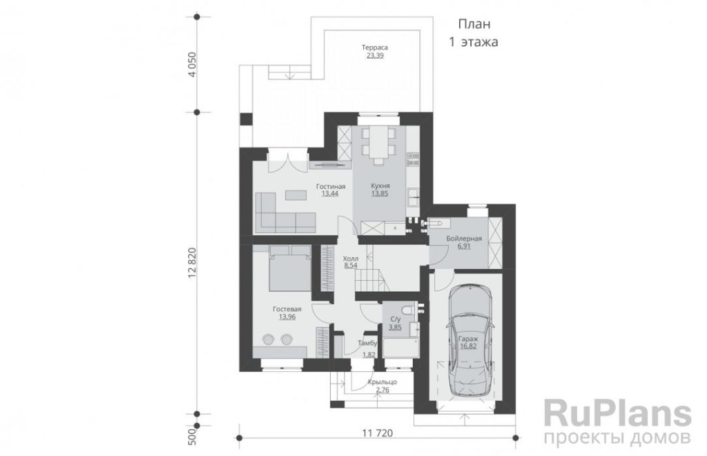 Планировка Двухэтажный дом с террасой и гаражом Rg4819