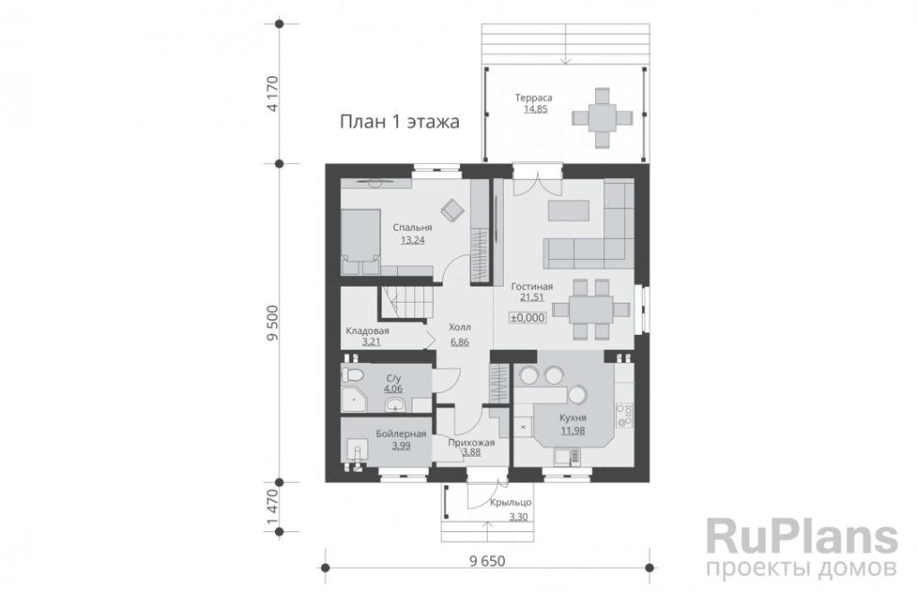 Планировка Проект одноэтажного жилого дома с мансардой и террасой Rg5156