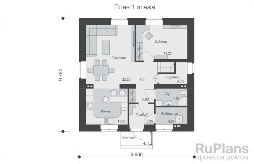 Планировка Одноэтажный дом с мансардой Rg5313