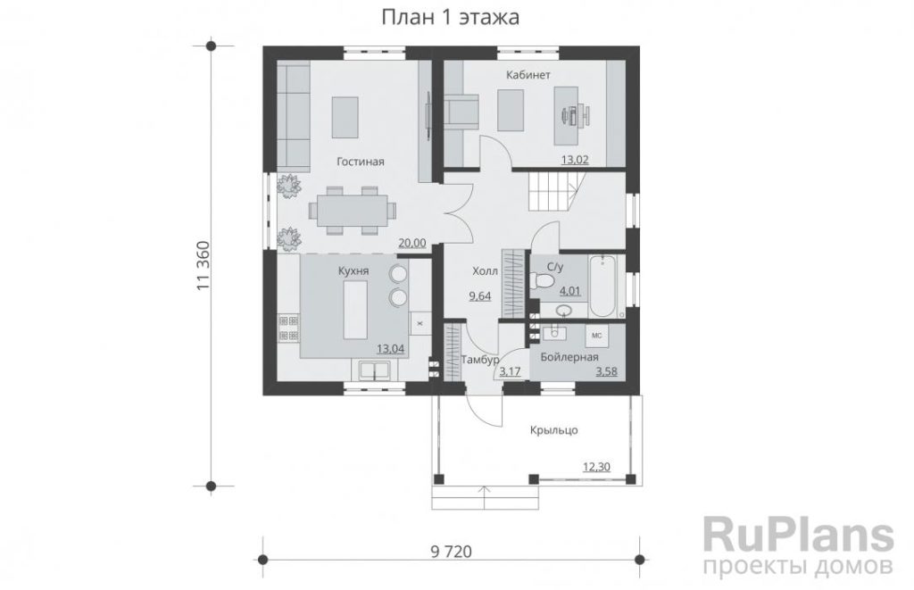 Планировка Одноэтажный жилой дом с мансардой Rg5444
