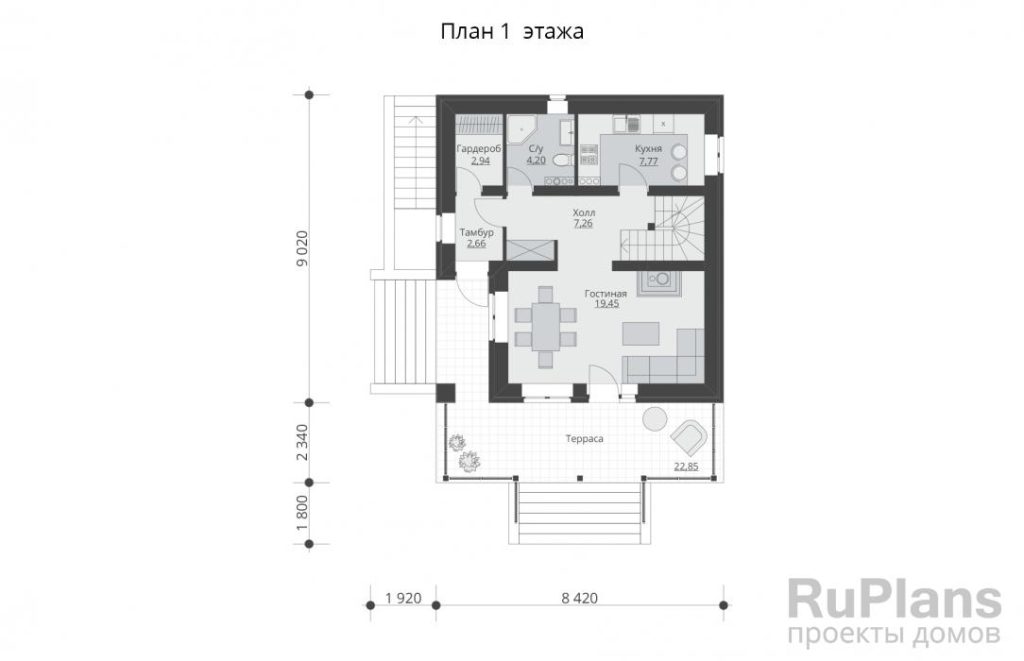 Планировка Одноэтажный дом с подвалом и мансардой Rg5974