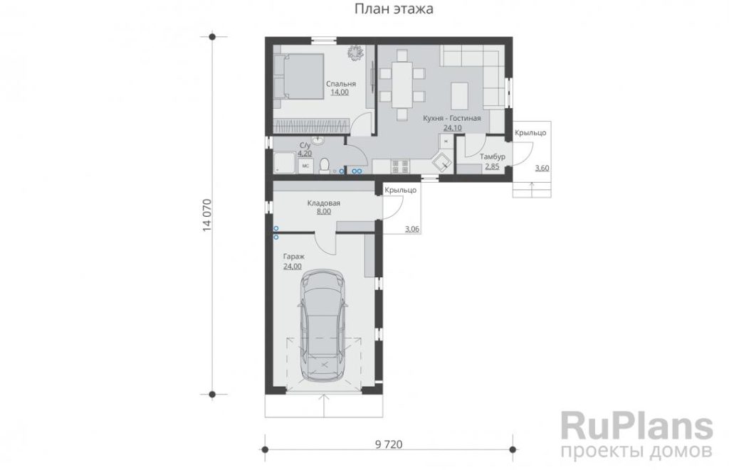 Планировка Проект одноэтажного дома с гаражом Rg5533