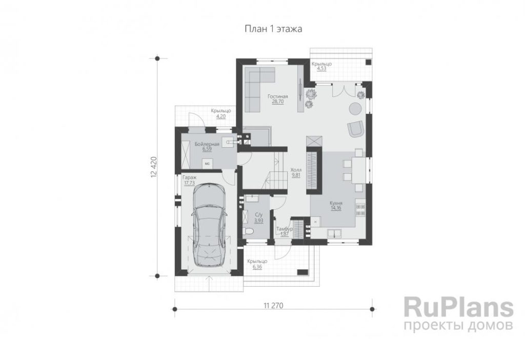 Планировка Двухэтажный дом с гаражом и тремя спальнями Rg5997