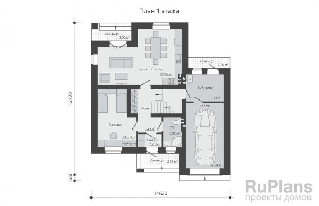 Планировка Двухэтажный дом с гаражом и балконом Rg5276