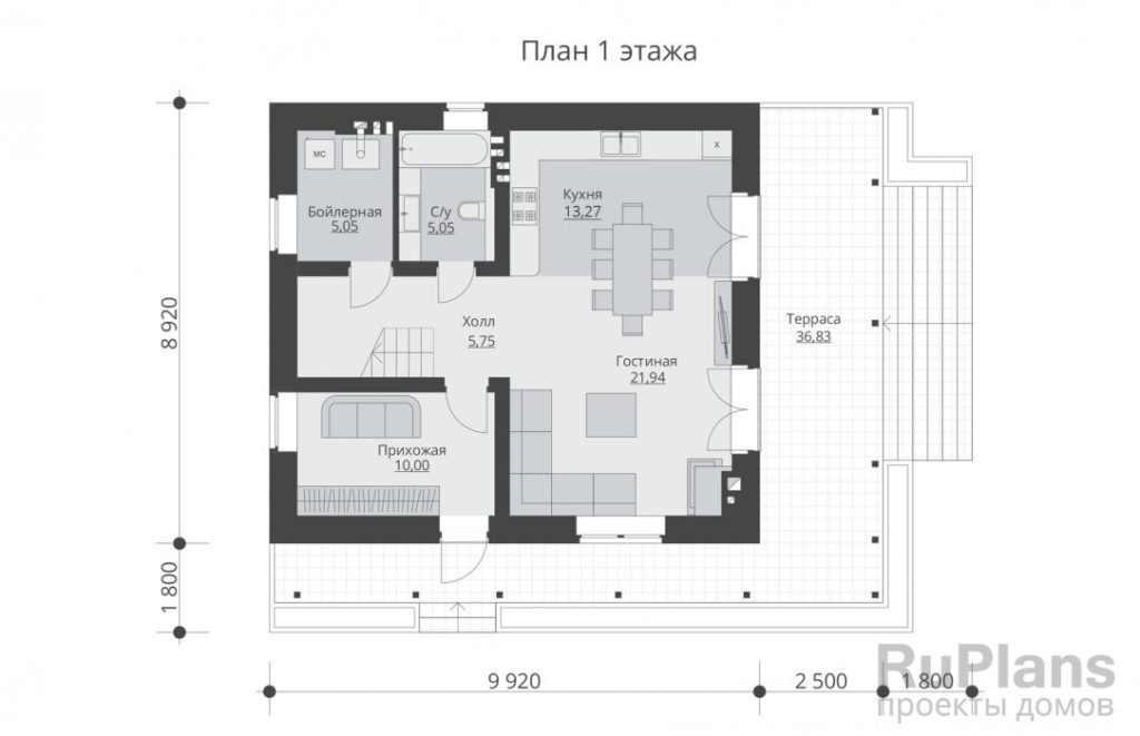 Планировка Одноэтажный дом с мансардой Rg5655